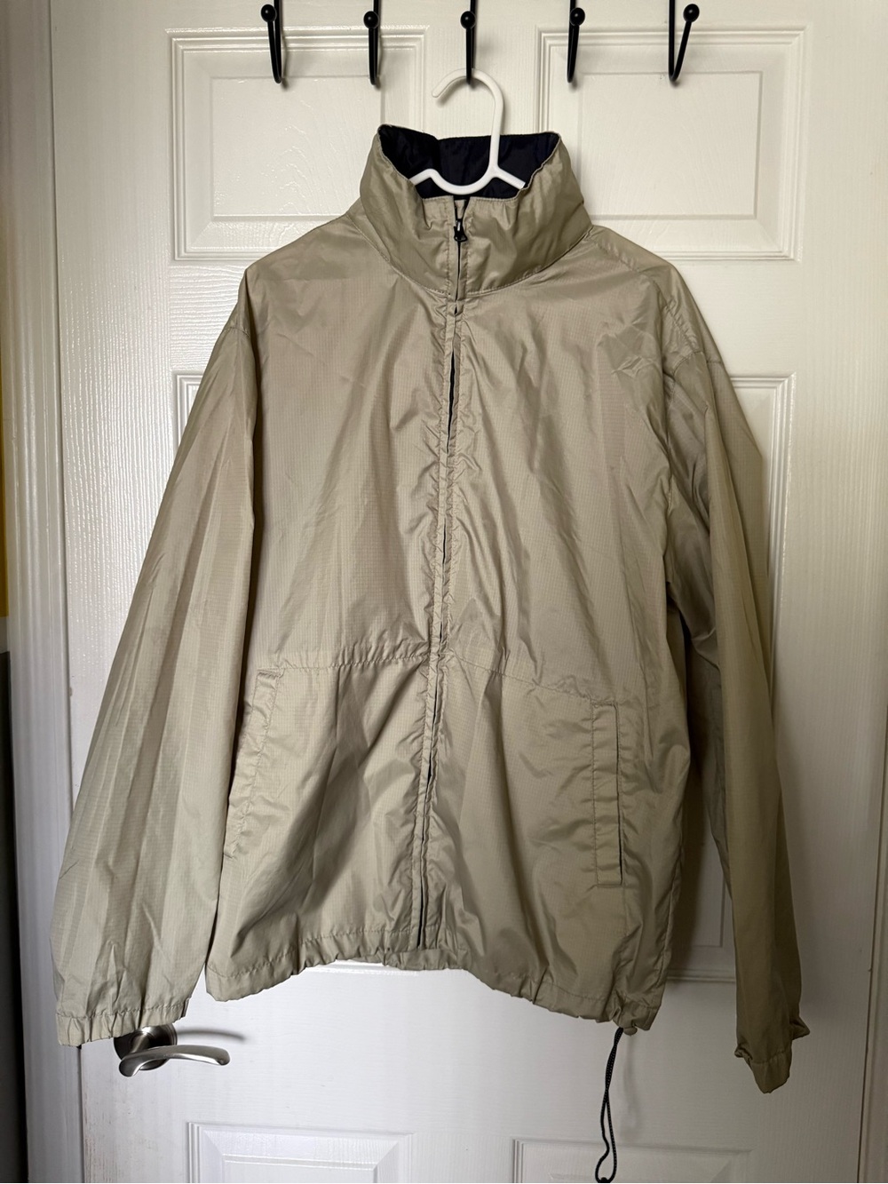 Men's Lightweight Beige Windbreaker Jacket with High Collar